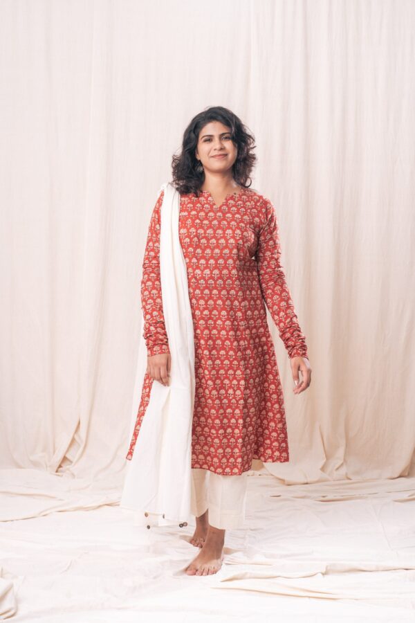 Red Churi Sleeve Kurta Set