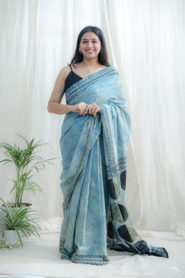earthy blue and green saree - Image 4