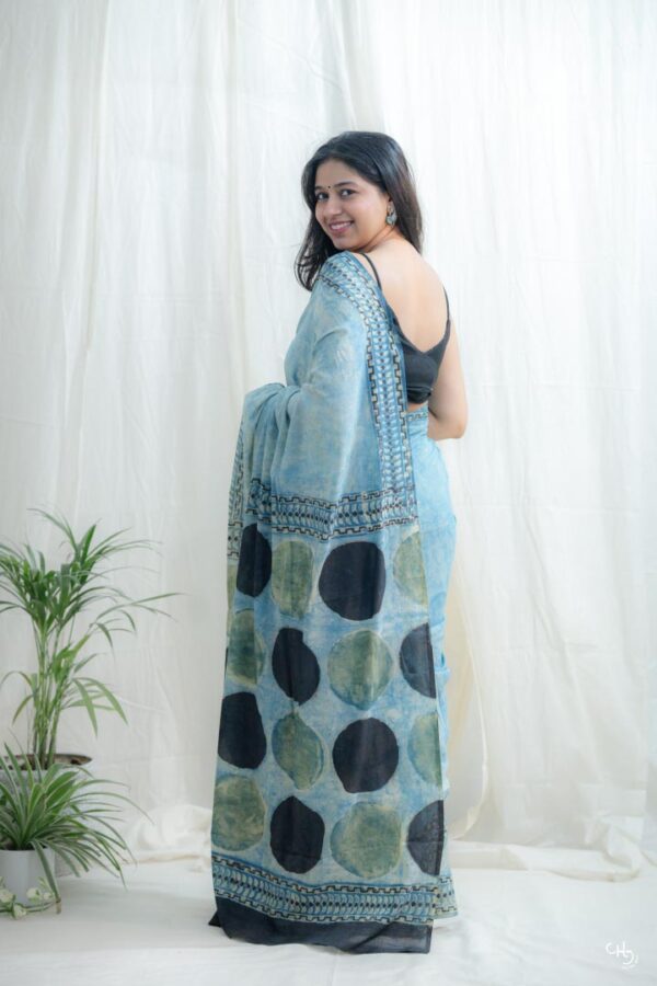 earthy blue and green saree - Image 3