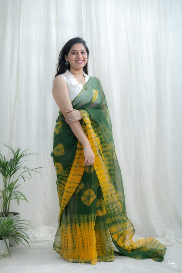 Yellow Green kota doria saree - Image 3